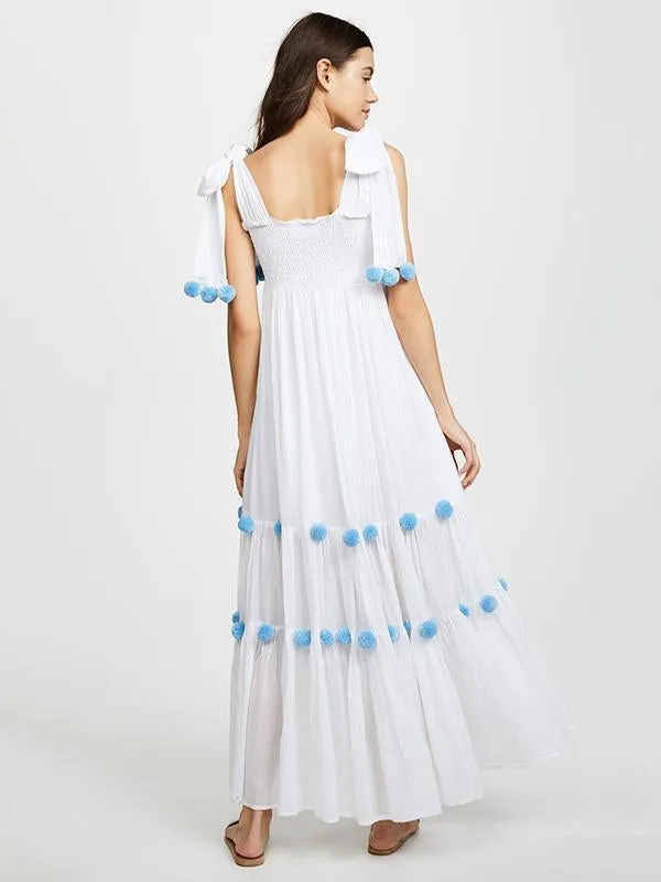 2018 Summer Boho Pompoms Split Beach Maxi Dress
