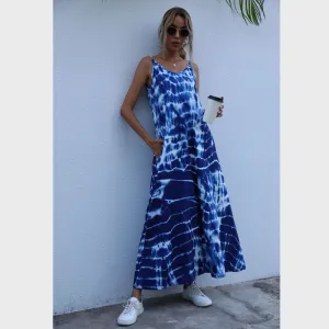 2021 Spring and Summer New Tie-dye Gradient Pocket Dress Sling Dress