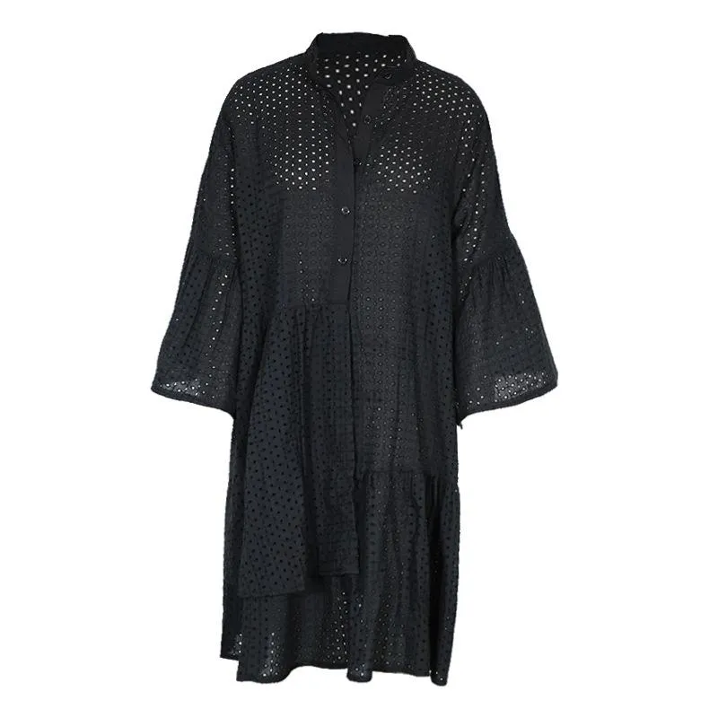 2021 Summer New Solid Color Stand Collar Irregular Large Size Straight Dress Female FC992