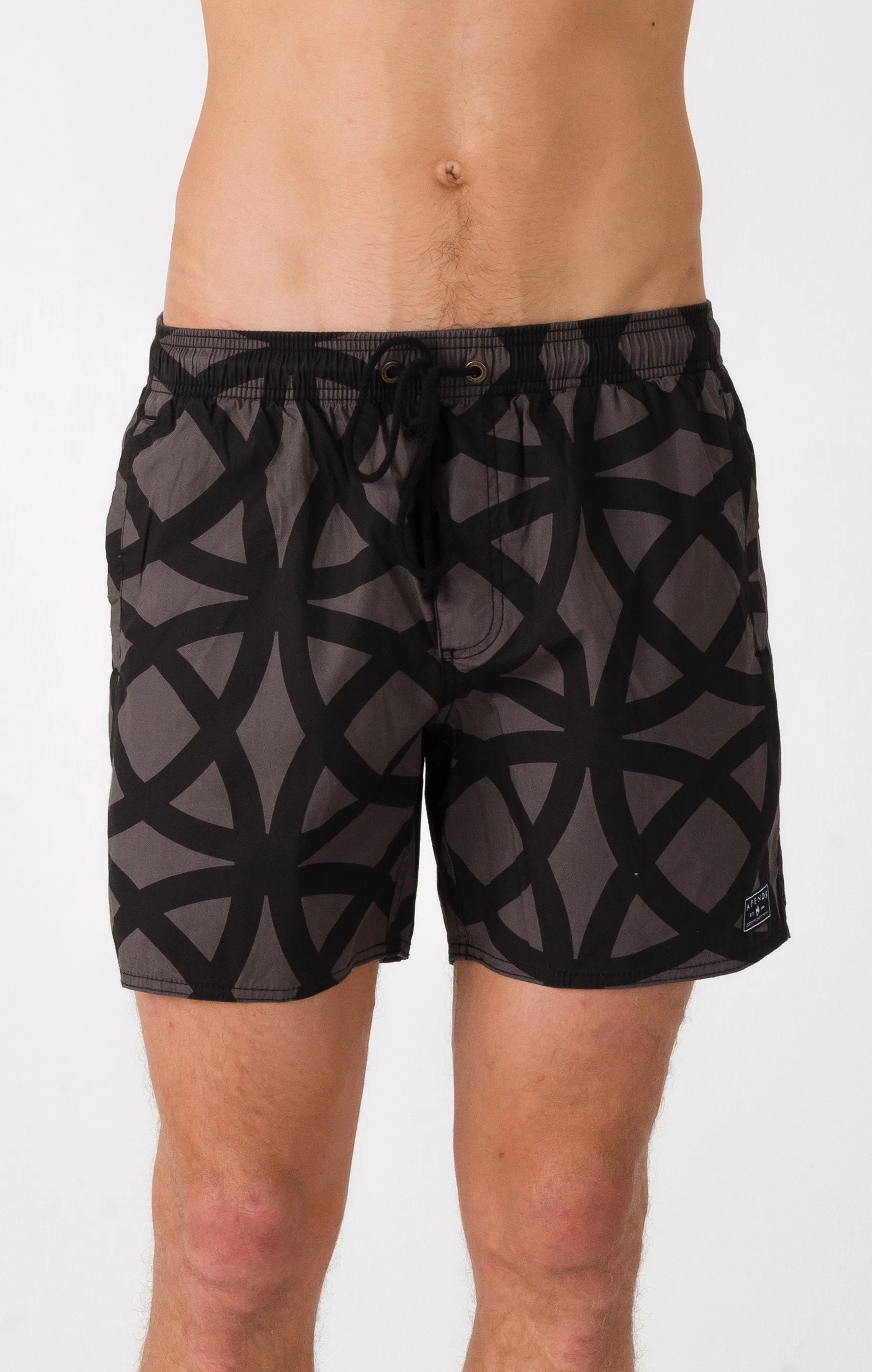 Afends Mens Baywatch - Black 70's - Swim Shorts