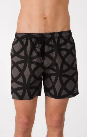 Afends Mens Baywatch - Black 70's - Swim Shorts