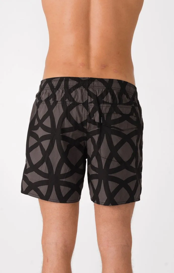 Afends Mens Baywatch - Black 70's - Swim Shorts