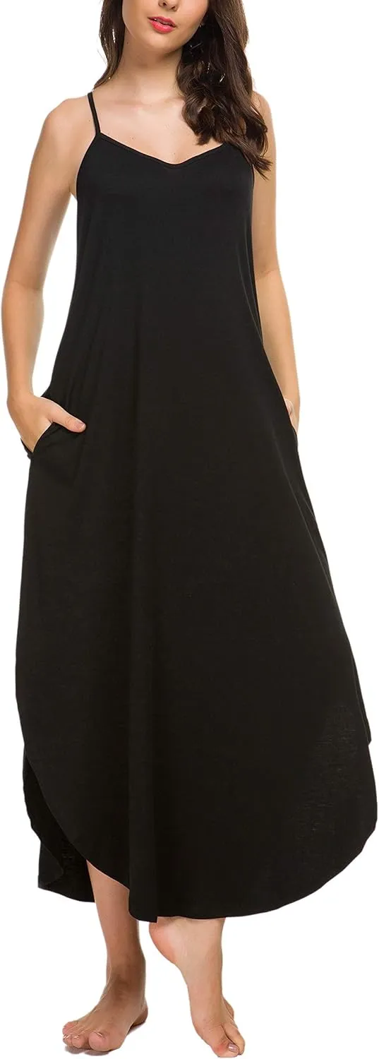 AVIIER Nightgowns for Women Sexy Lingerie Dress Soft Full Slips Dresses with Pockets