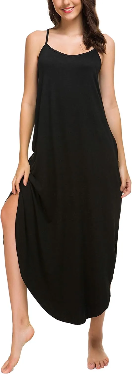 AVIIER Nightgowns for Women Sexy Lingerie Dress Soft Full Slips Dresses with Pockets