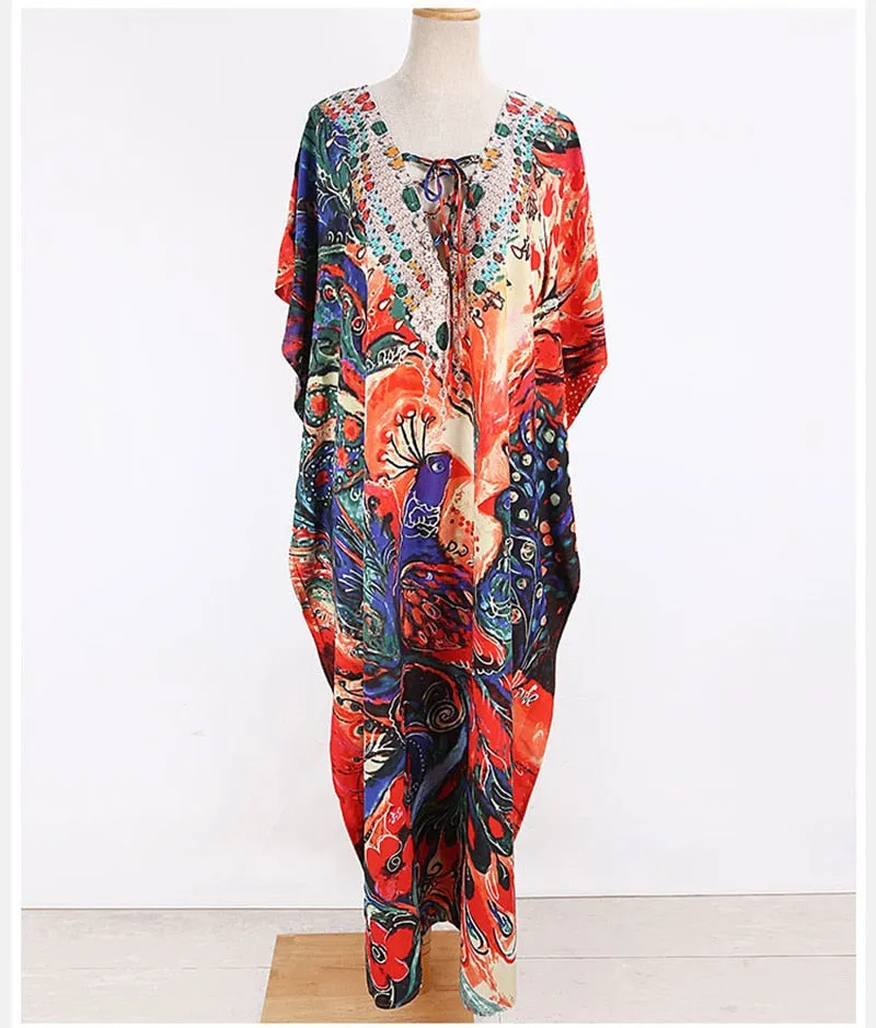 Beach Dress, Cover up Dress,, Red Peacock