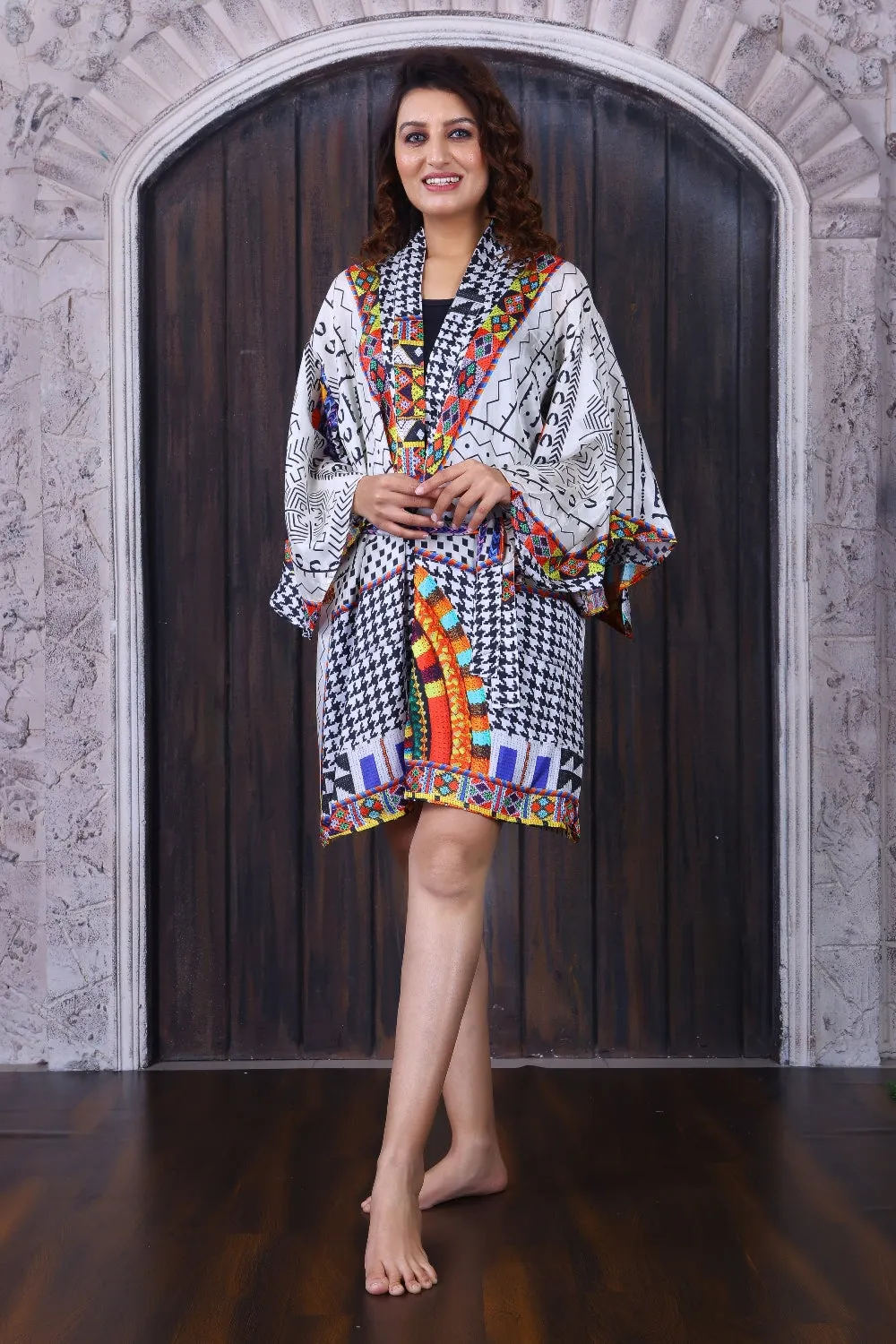 Bell Sleeves Best to buy designer print beach kimono robe with waist belt
