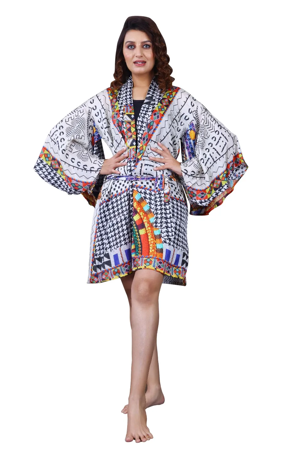 Bell Sleeves Best to buy designer print beach kimono robe with waist belt