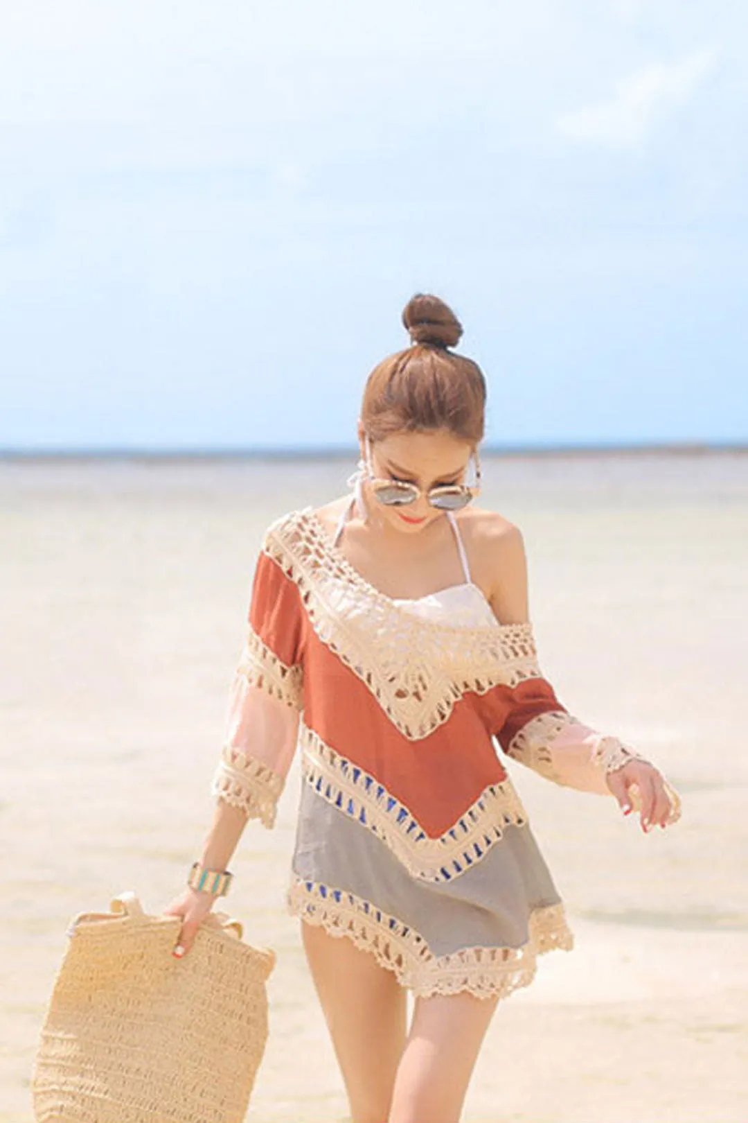 Boho Boho Mini Dress, Beach Dress, Cover up Dress, Orange Dream Catcher