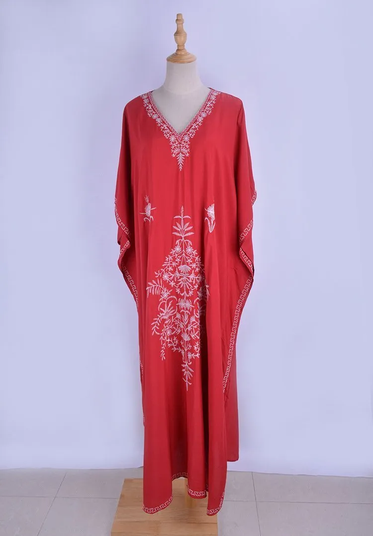 Boho Style Red Embroidered Robe Beach Dress
