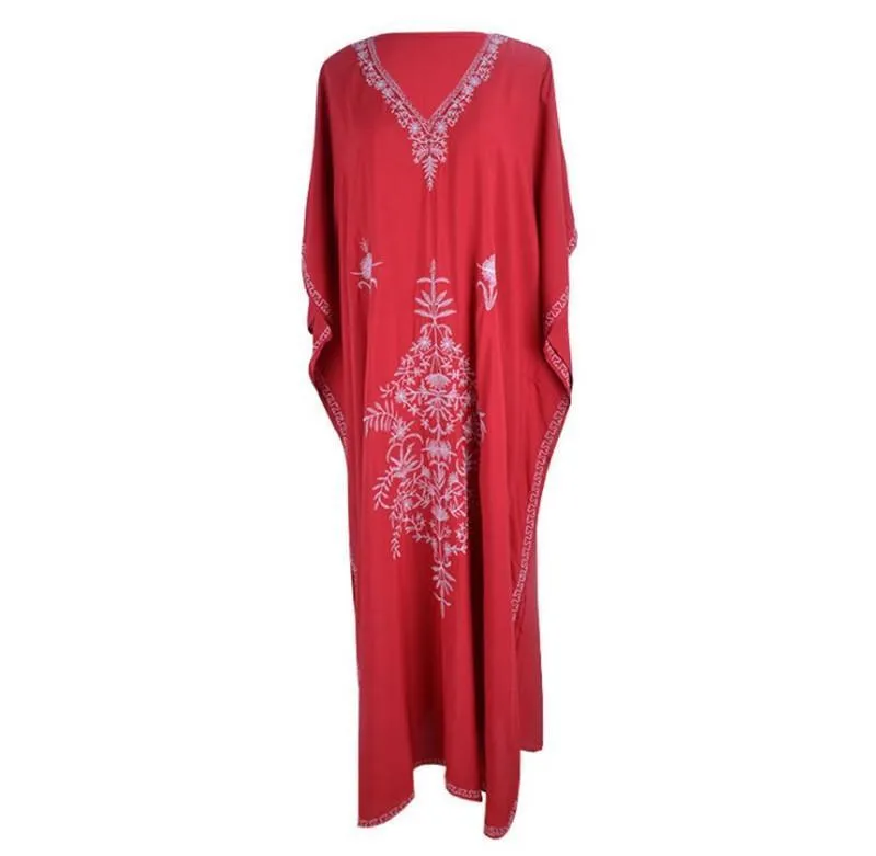 Boho Style Red Embroidered Robe Beach Dress