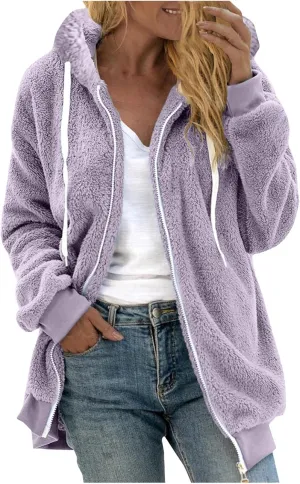 Cbcbtwo Fuzzy Fleece Jacket for Women Winter Coat Oversized Sherpa Cardigan Outwear Fur Warm Shagy Teddy Coats with Hood