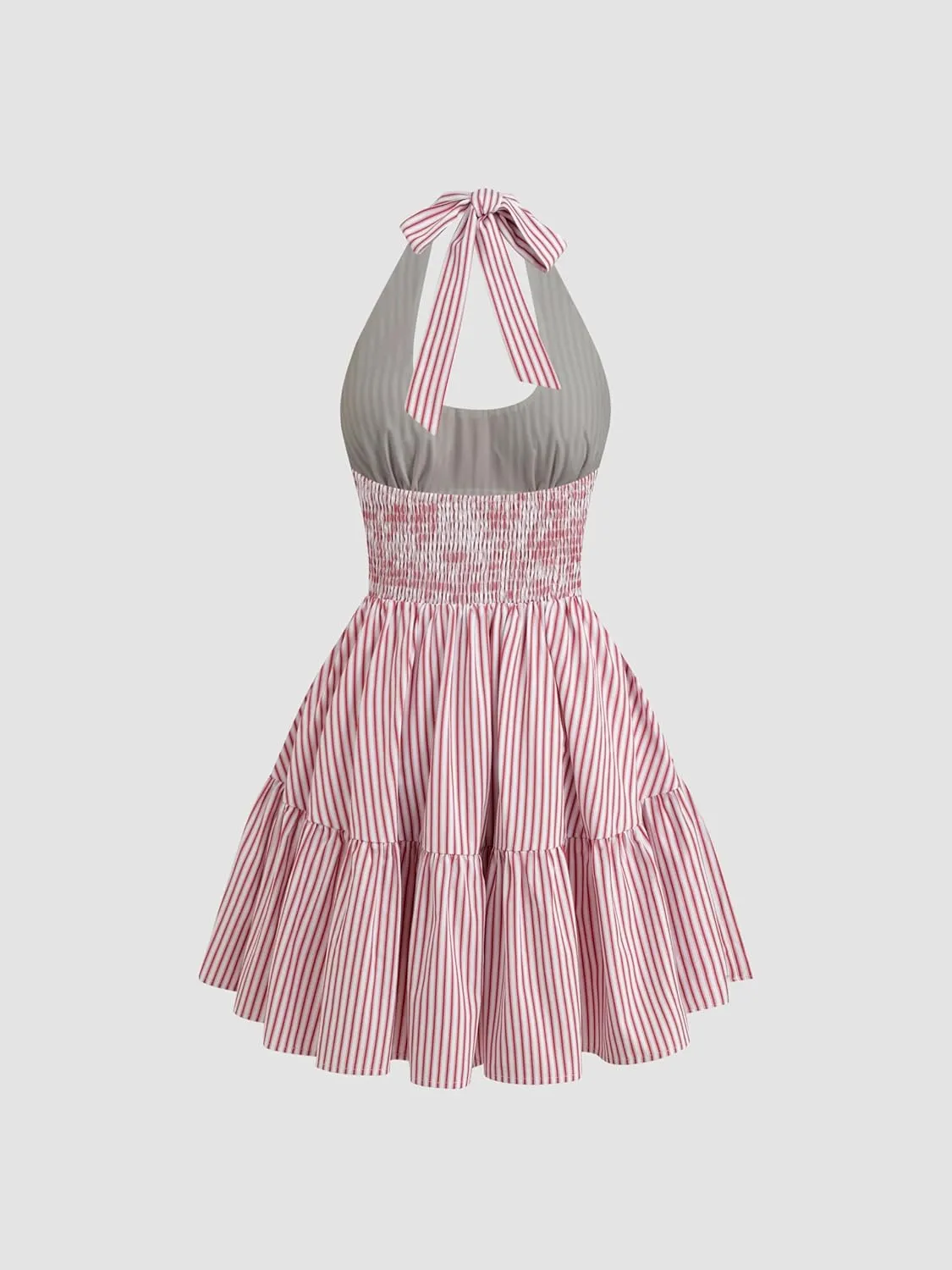 CIDER Women's Halter Mini Dress for Summer Striped Sleeveless Shirred Ruffle Dress Sexy Cute Vacation Outfits