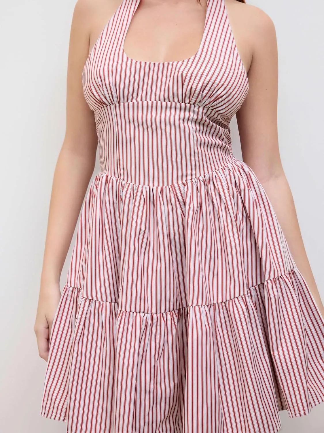 CIDER Women's Halter Mini Dress for Summer Striped Sleeveless Shirred Ruffle Dress Sexy Cute Vacation Outfits