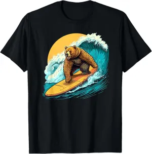 Cool Bear Surfing on Surfboard Hang Ten Surf Waves Sun Ocean T-Shirt