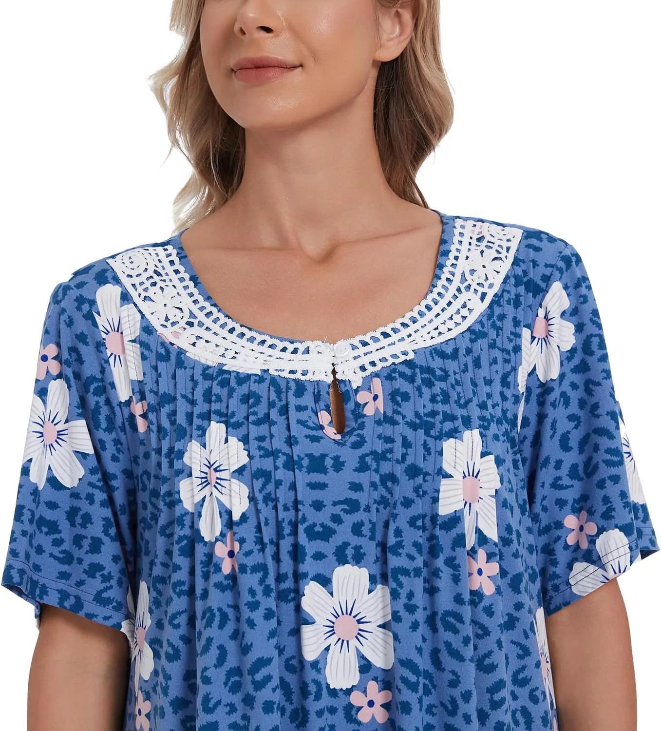 COSUNIONY Cotton Nightgowns for Women Soft Sleep Dress Ladies Short Sleeve Sleepwear with Pockets