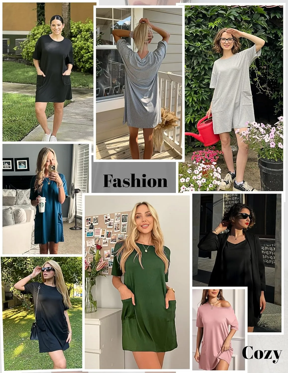 Ekouaer Sleep Shirts for Women Nightgown Short Sleeves T shirt Night Dress Round Neck Womans Nightgown with Pocket S-XXL