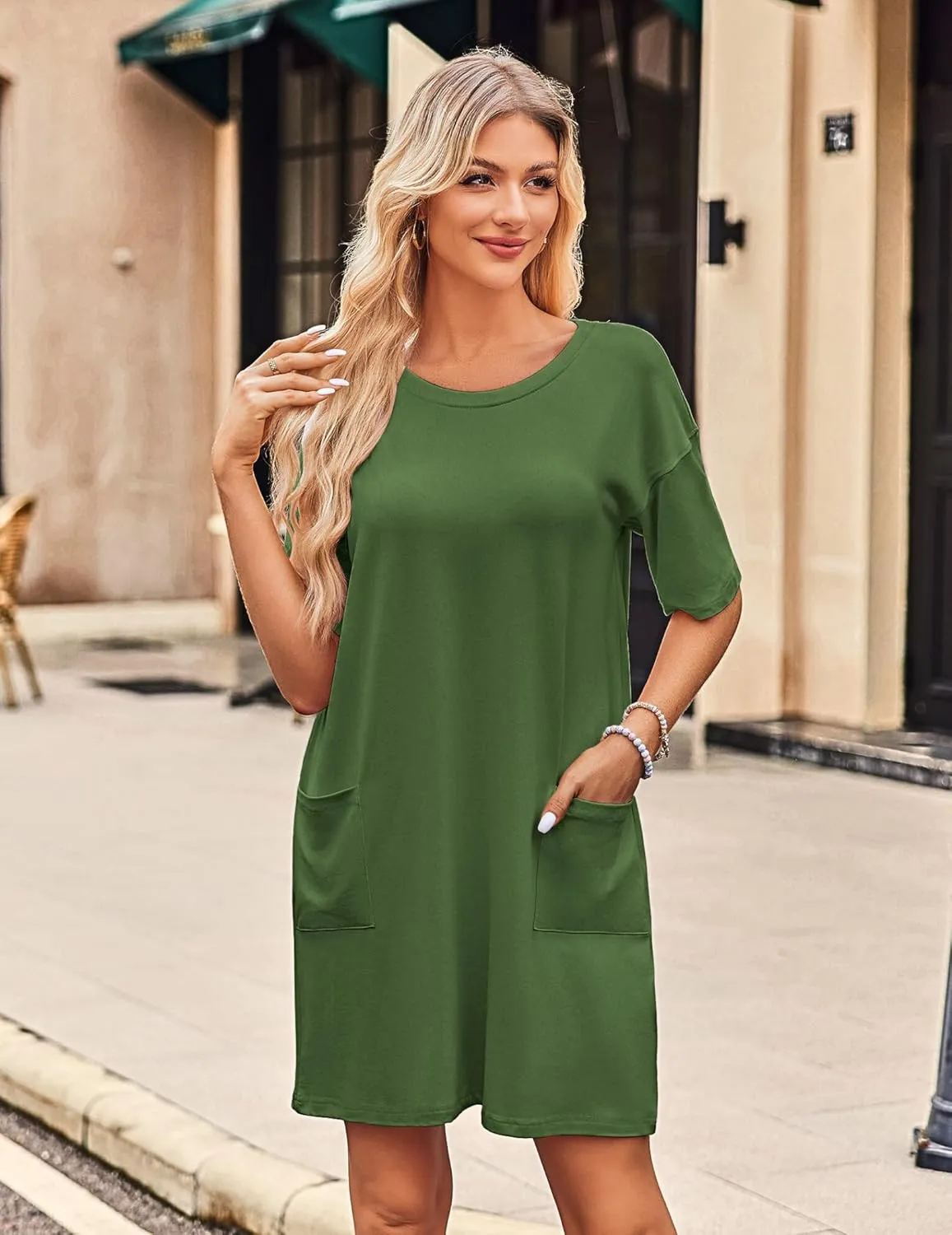Ekouaer Sleep Shirts for Women Nightgown Short Sleeves T shirt Night Dress Round Neck Womans Nightgown with Pocket S-XXL