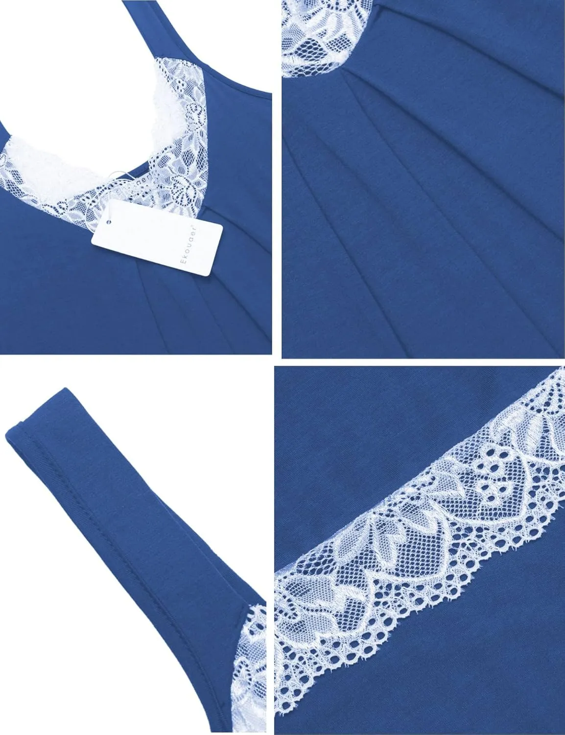 Ekouaer Women's Nightgown V-neck Chemise Sleepwear Lace Nightwear Soft Lingerie for Women