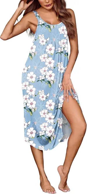 Ekouaer Women's Sleeveless Nightgown Long Nightgowns for Women Full Slip Soft Nightshirt Wide Strap Sleepwear Lounge Dresses