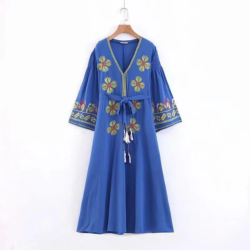 Embroidery V Neck Bohemia Maxi Dress