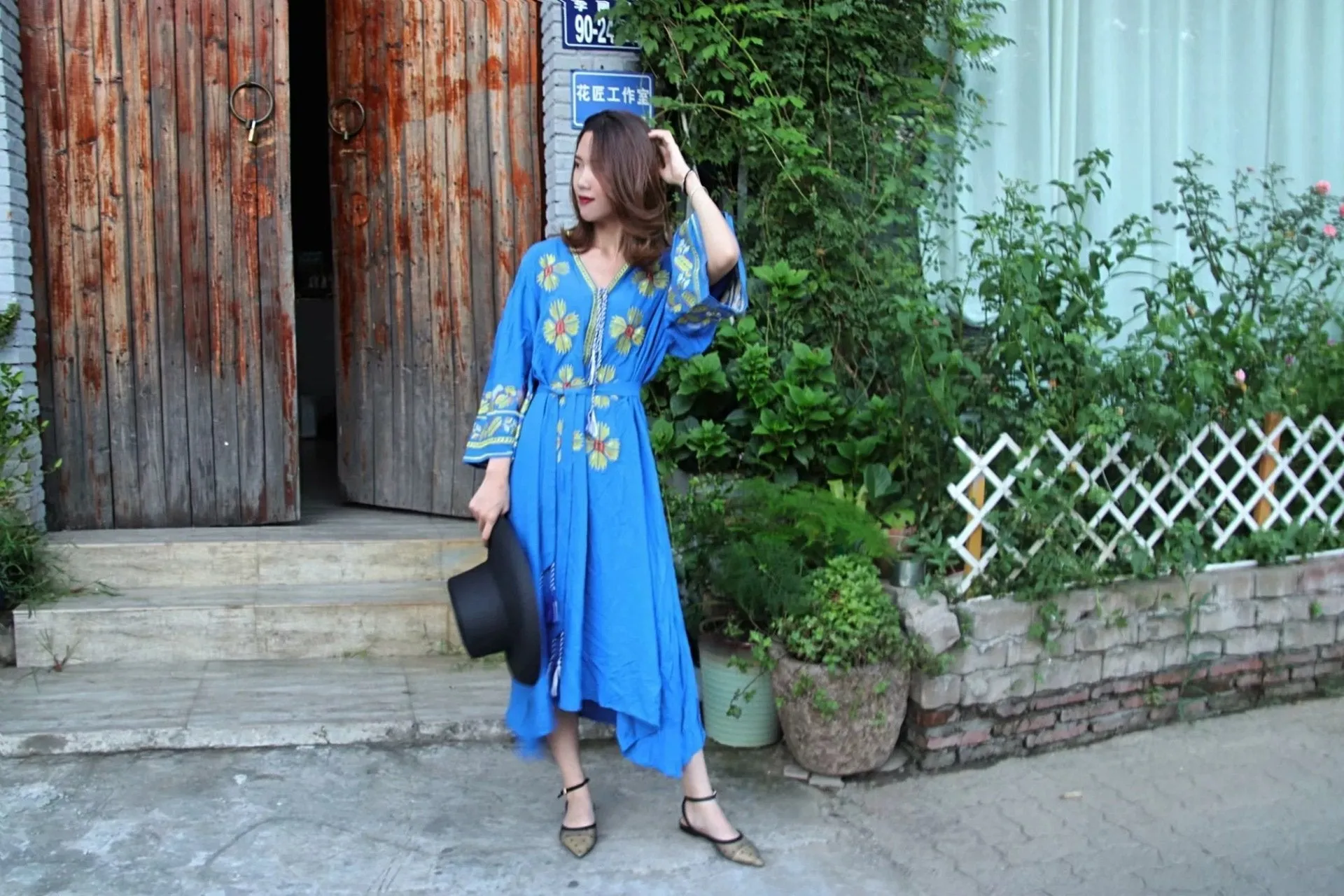Embroidery V Neck Bohemia Maxi Dress