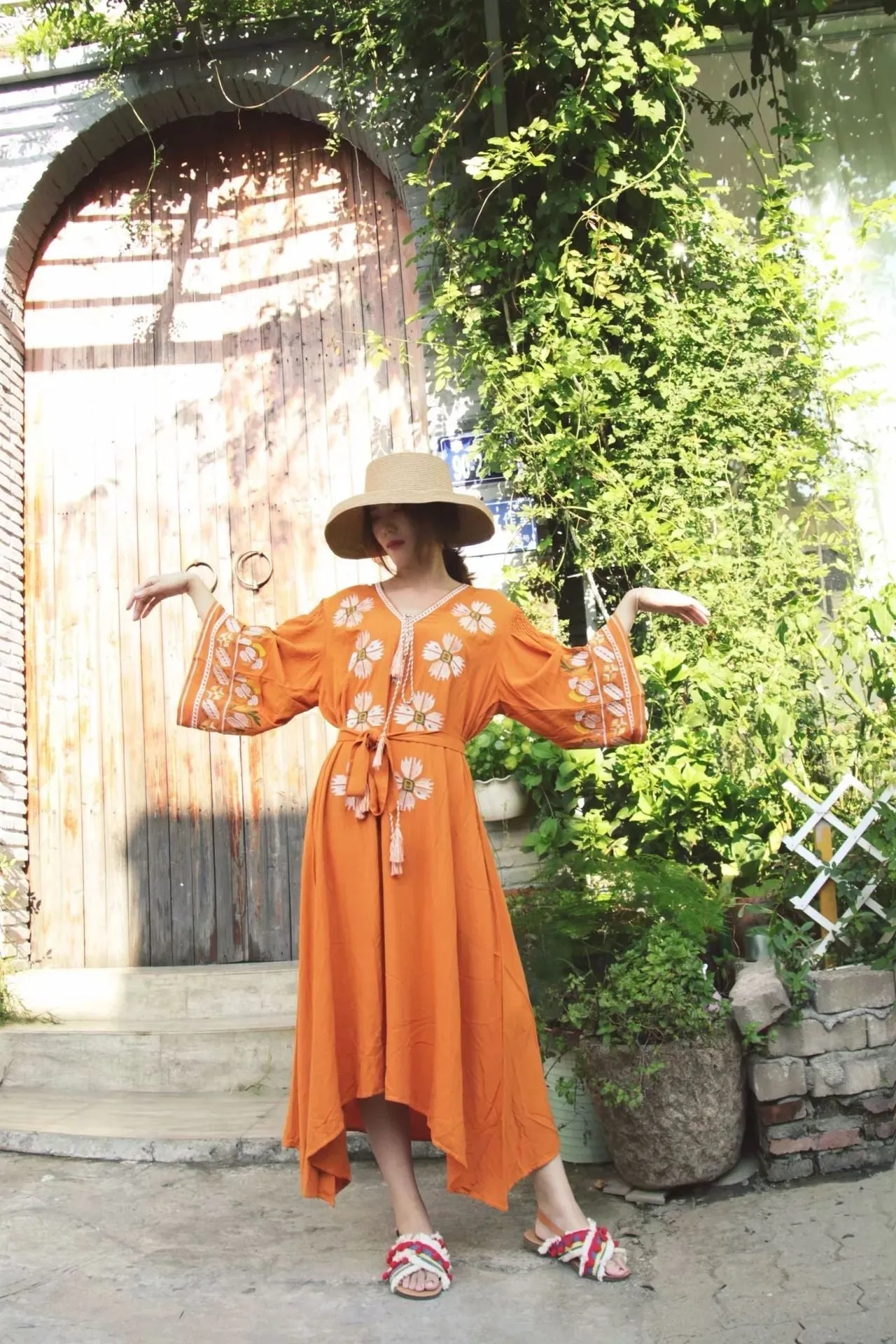 Embroidery V Neck Bohemia Maxi Dress