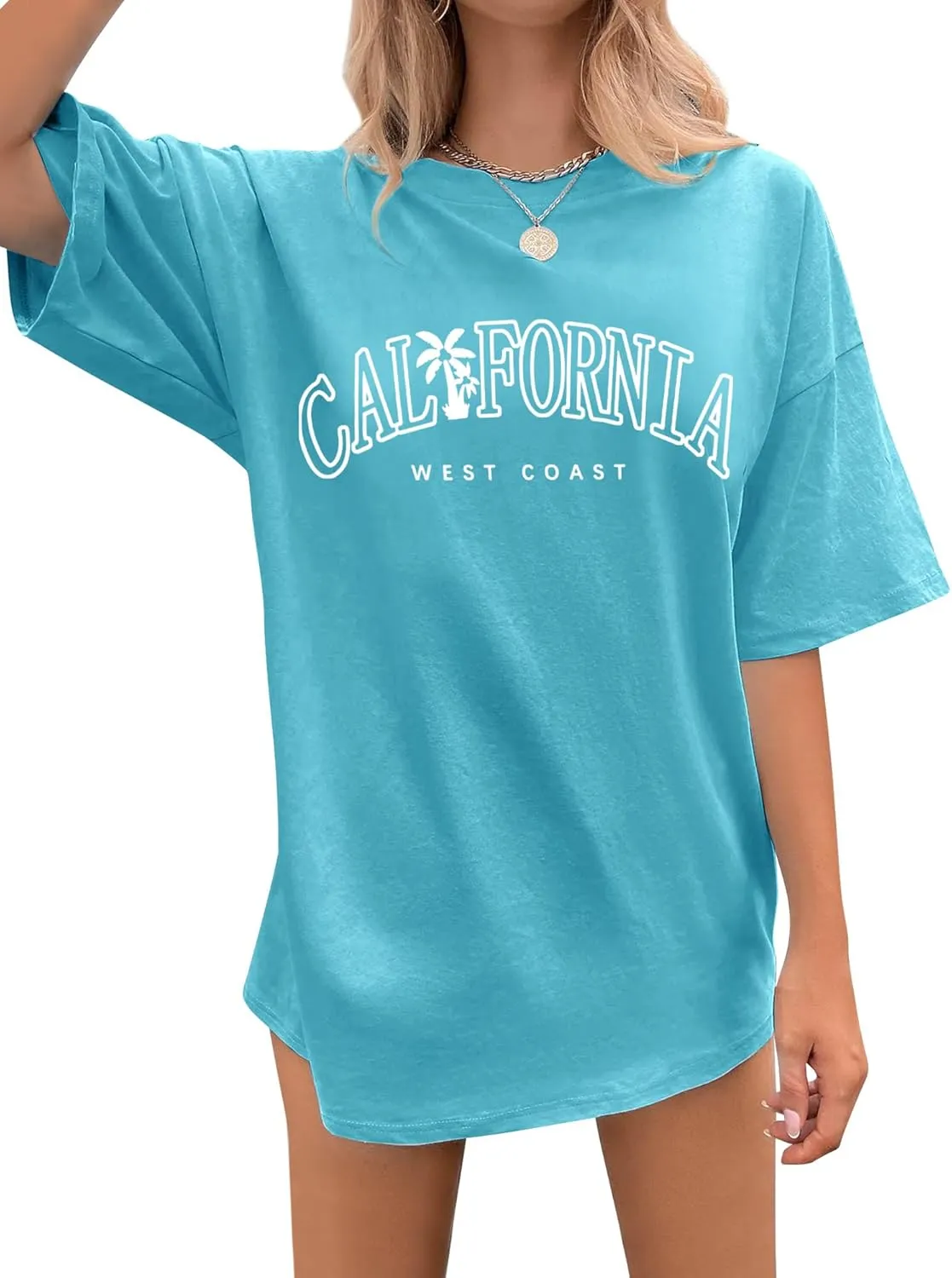 Ezcosplay Women Oversized T Shirts Graphic Tees Casual Drop Shoulder Tops Cute Hawaii Vacation Shirt