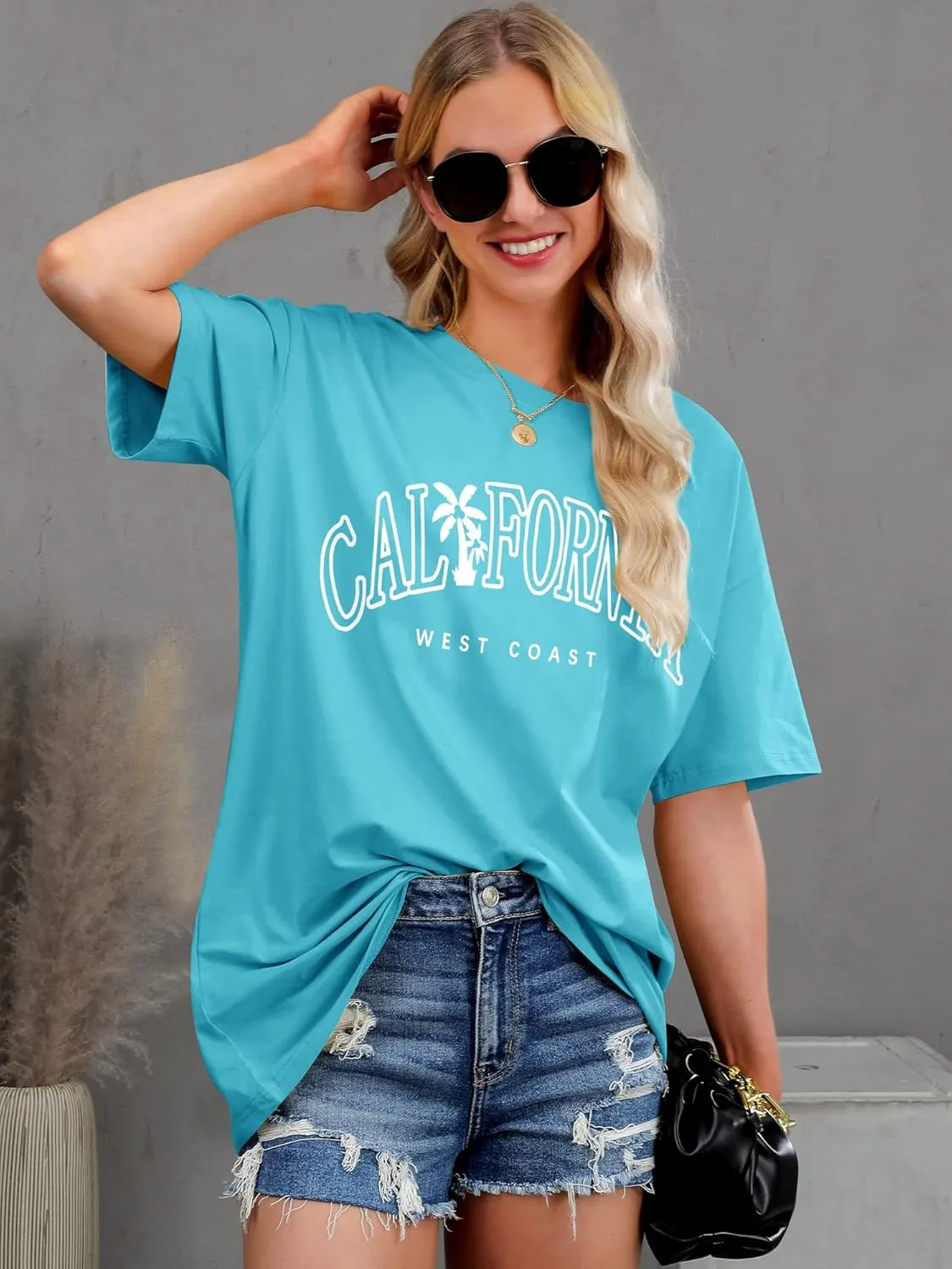 Ezcosplay Women Oversized T Shirts Graphic Tees Casual Drop Shoulder Tops Cute Hawaii Vacation Shirt