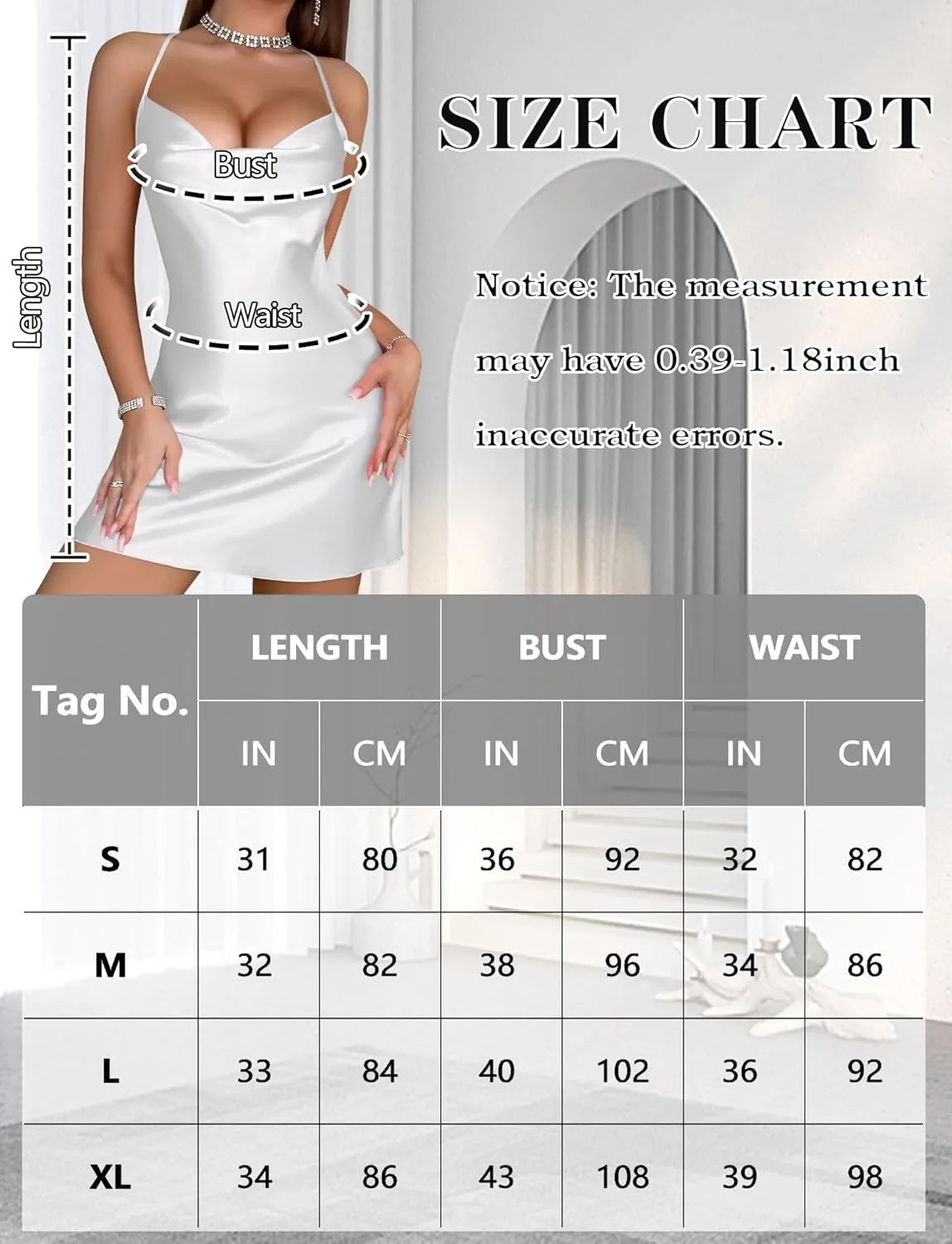 FEOYA Women Sexy Low Cut Cowl Neck Nightgown Criss Cross Back Sleeveless Satin Silky Full Slips Sleepdress Cocktail Dress