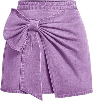 Floerns Women's Plus Size High Waist Denim Skirt Wrap Front Bow Bodycon Mini Skirt