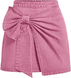 Floerns Women's Plus Size High Waist Denim Skirt Wrap Front Bow Bodycon Mini Skirt