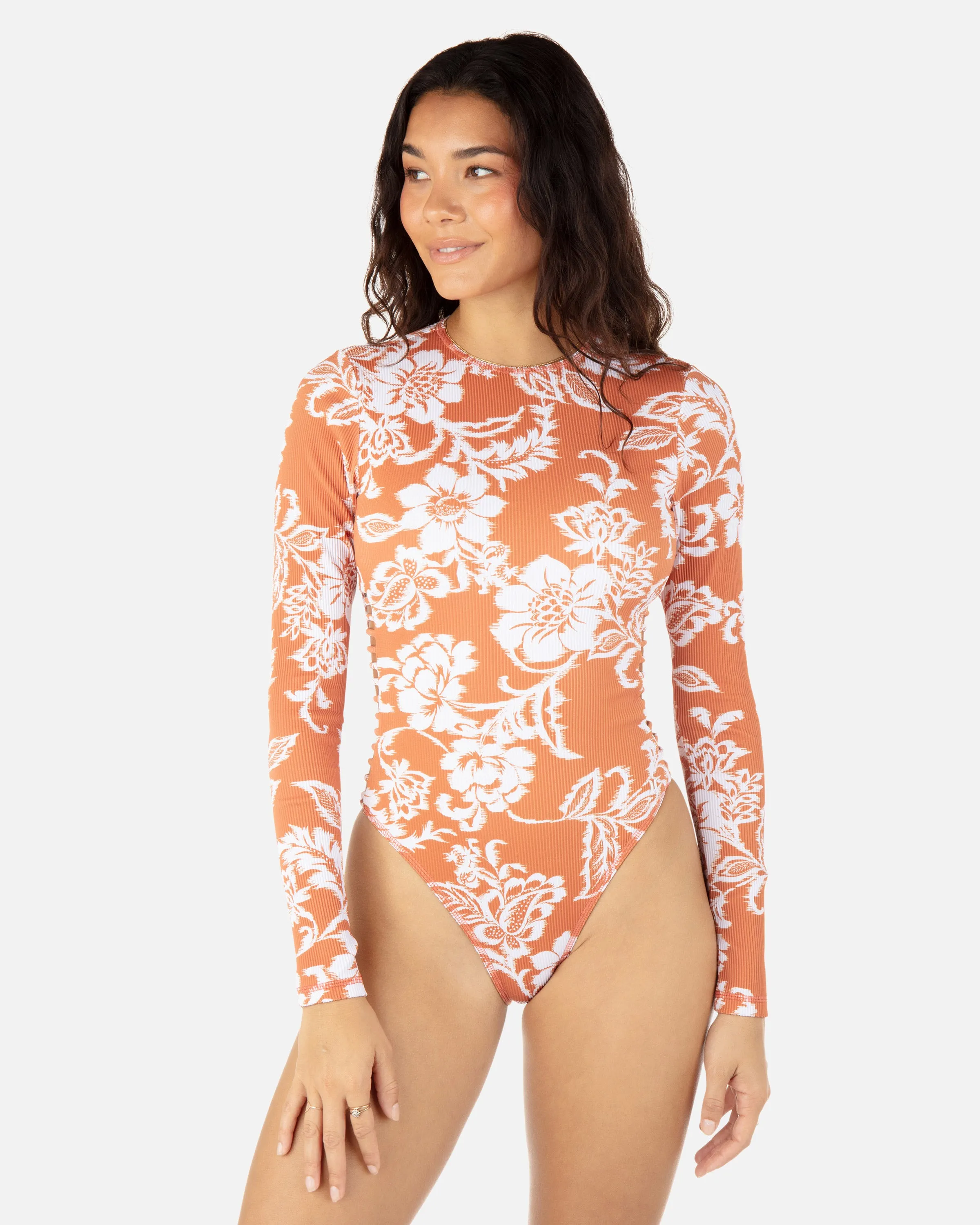 Floral Ikat Long Sleeve Zip Back Moderate Surf Suit