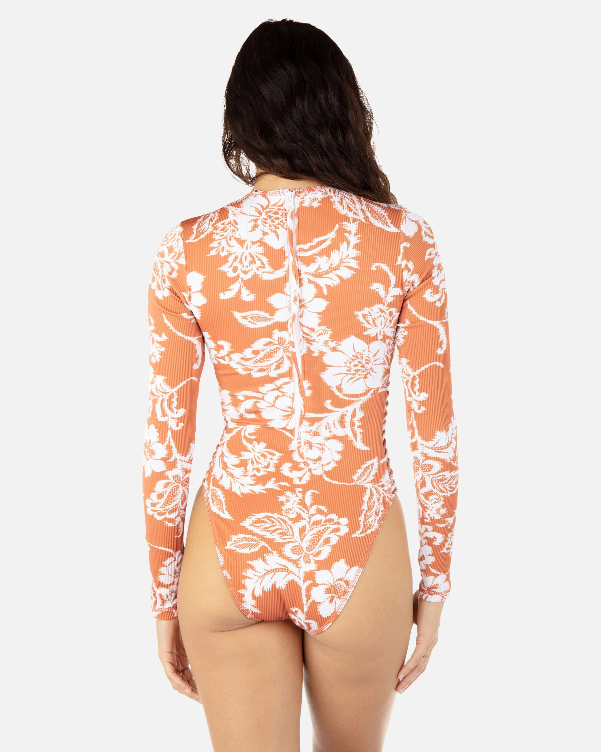 Floral Ikat Long Sleeve Zip Back Moderate Surf Suit