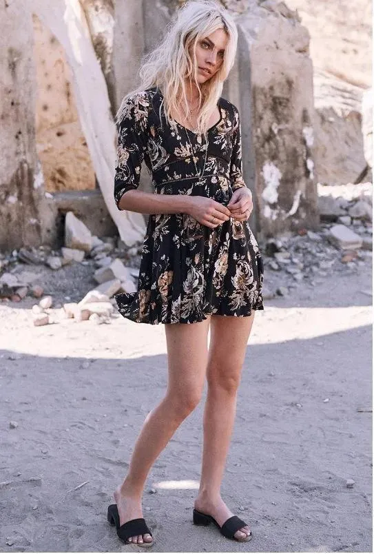 Floral V Neck Bohemia Beach Mini Dress