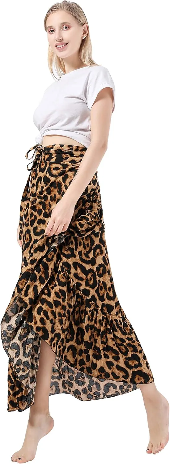 ForeMode Women Boho Print High Waist Side Wrap Bohemian Asymmetric Hem Maxi Long Skirt One Size