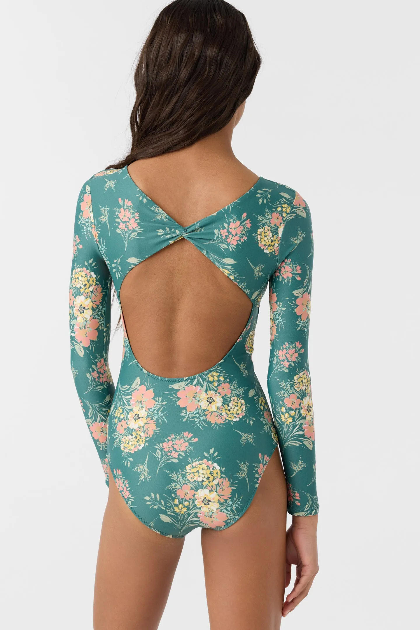 GIRL'S NAYA FLORAL TWIST BACK SURF SUIT