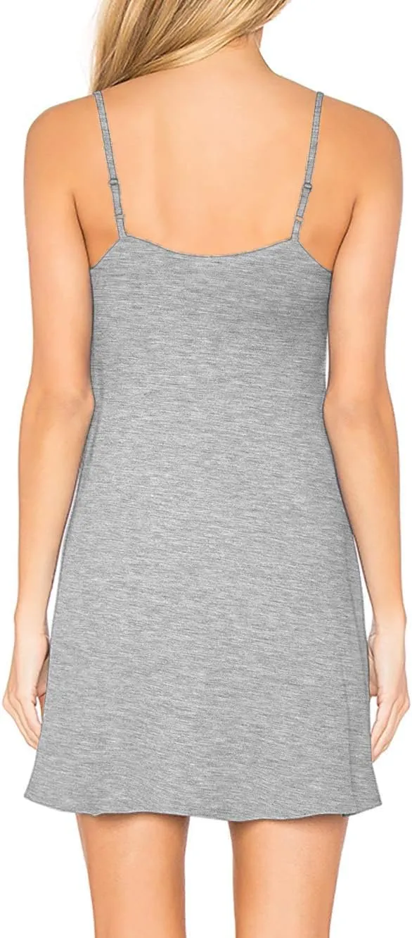 H HIAMIGOS Nightgowns for Women with Built in Bra Slip Dress Sleepwear Sleeveless Nightdress Full Slips