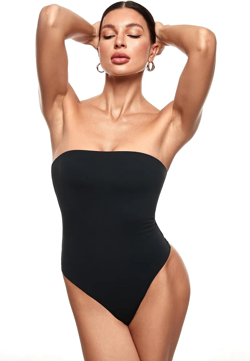 INLYRIC Women's Natrelax Sexy Strapless Bodysuit Thong Tube Top Off The Shoulder One Piece Leotard