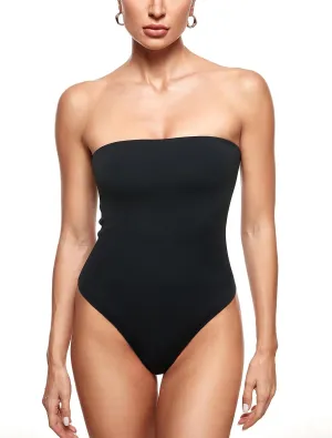 INLYRIC Women's Natrelax Sexy Strapless Bodysuit Thong Tube Top Off The Shoulder One Piece Leotard