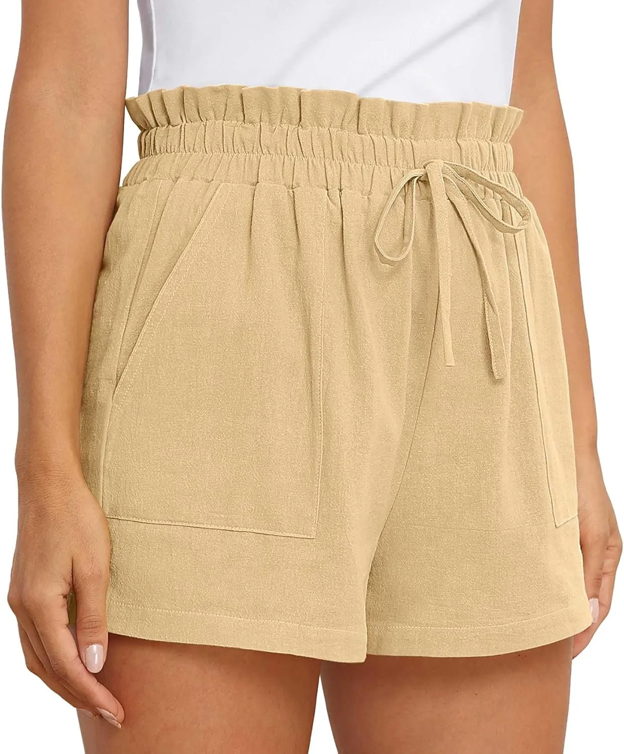 Jouica Women's Shorts 2024 Summer Casual Beach Bermuda High Waist Linen Shorts for Women Trendy