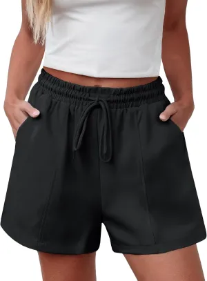 luvamia Casual Shorts for Women High Waisted Pull On Elastic Waist Drawstring Summer Trendy Beach Shorts with Pockets