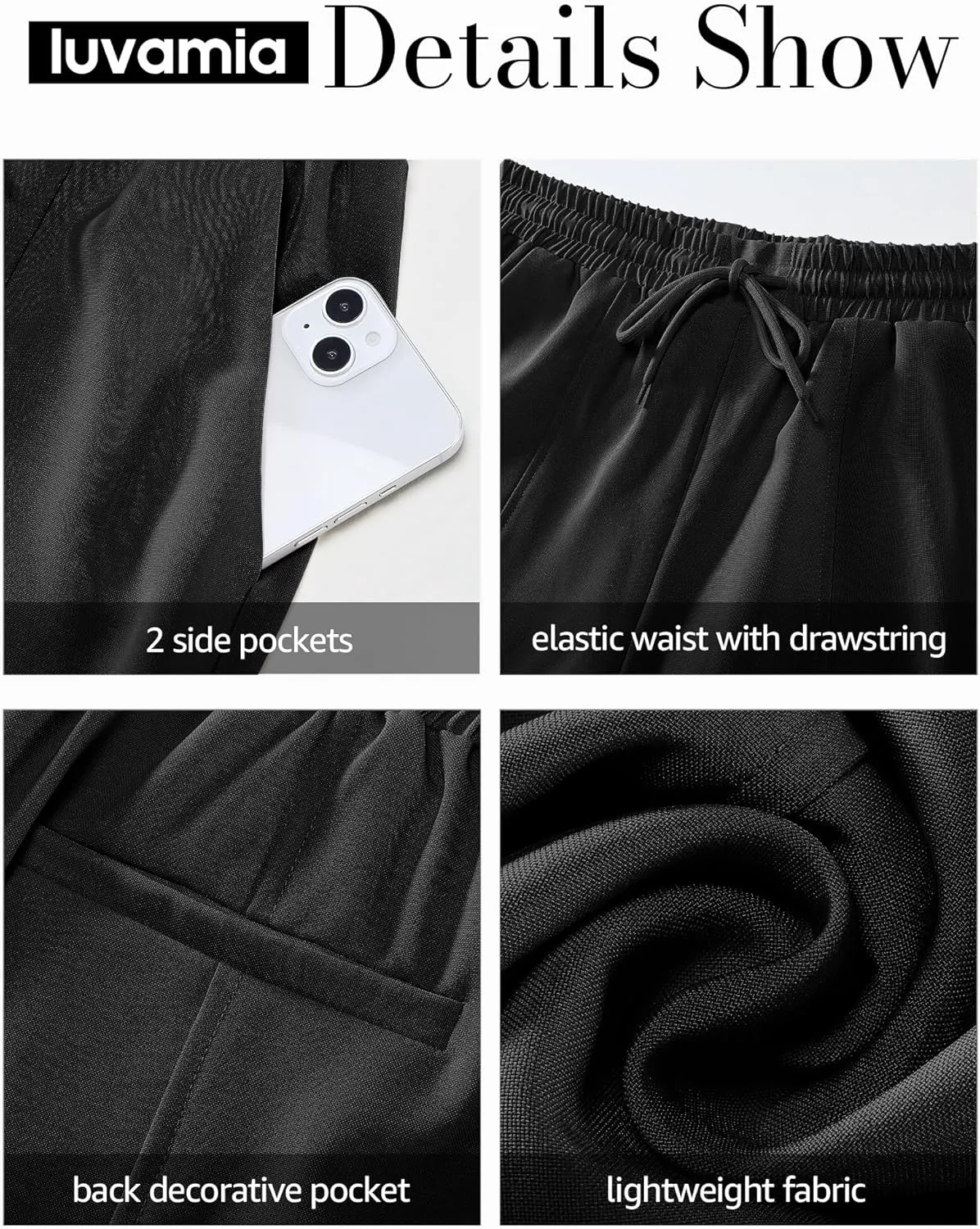 luvamia Casual Shorts for Women High Waisted Pull On Elastic Waist Drawstring Summer Trendy Beach Shorts with Pockets