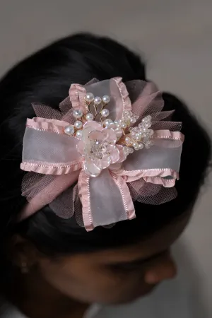 Luxurious Pearl and Floral Embellished Hairbow in Blush Pink