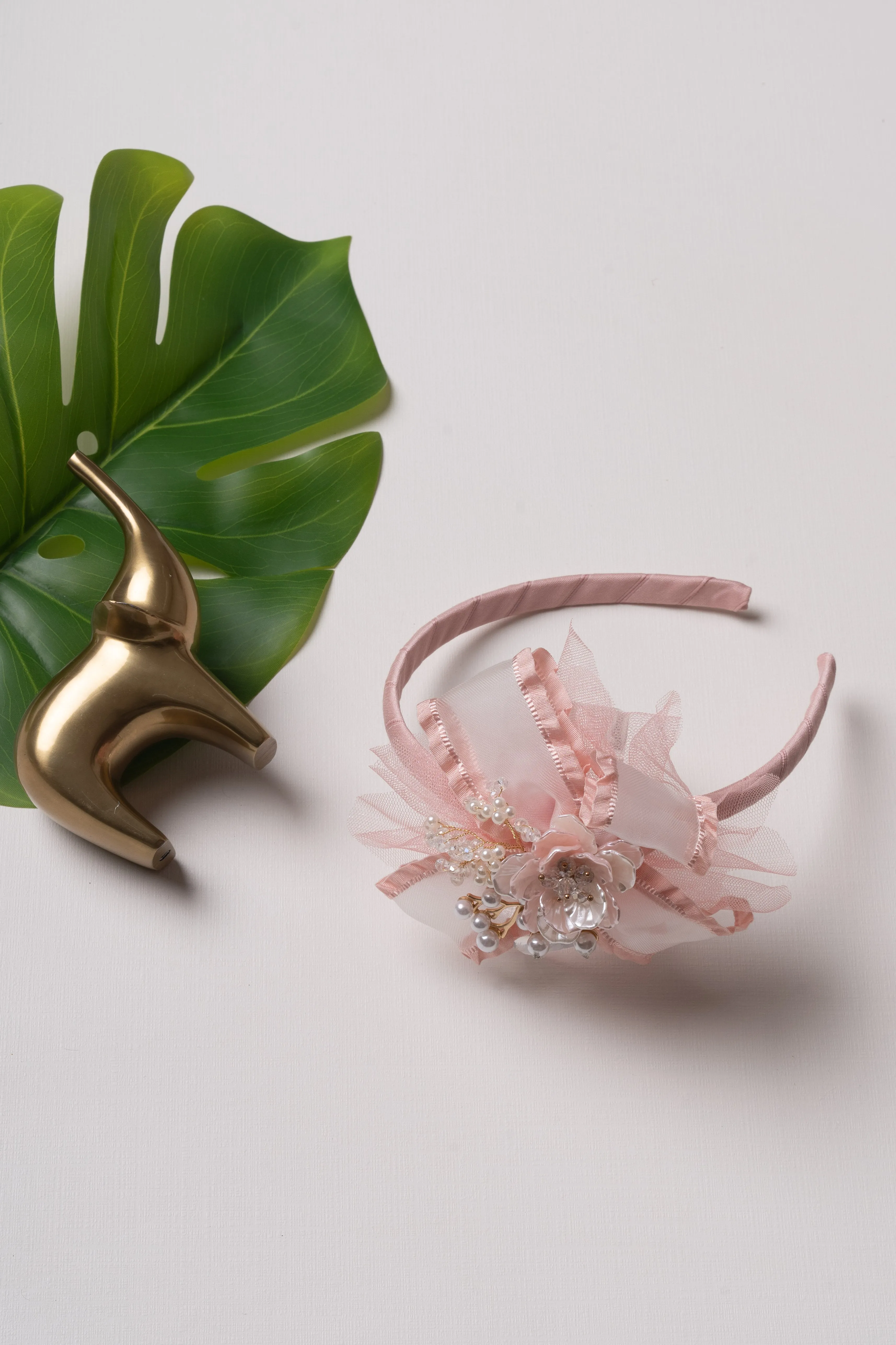 Luxurious Pearl and Floral Embellished Hairbow in Blush Pink
