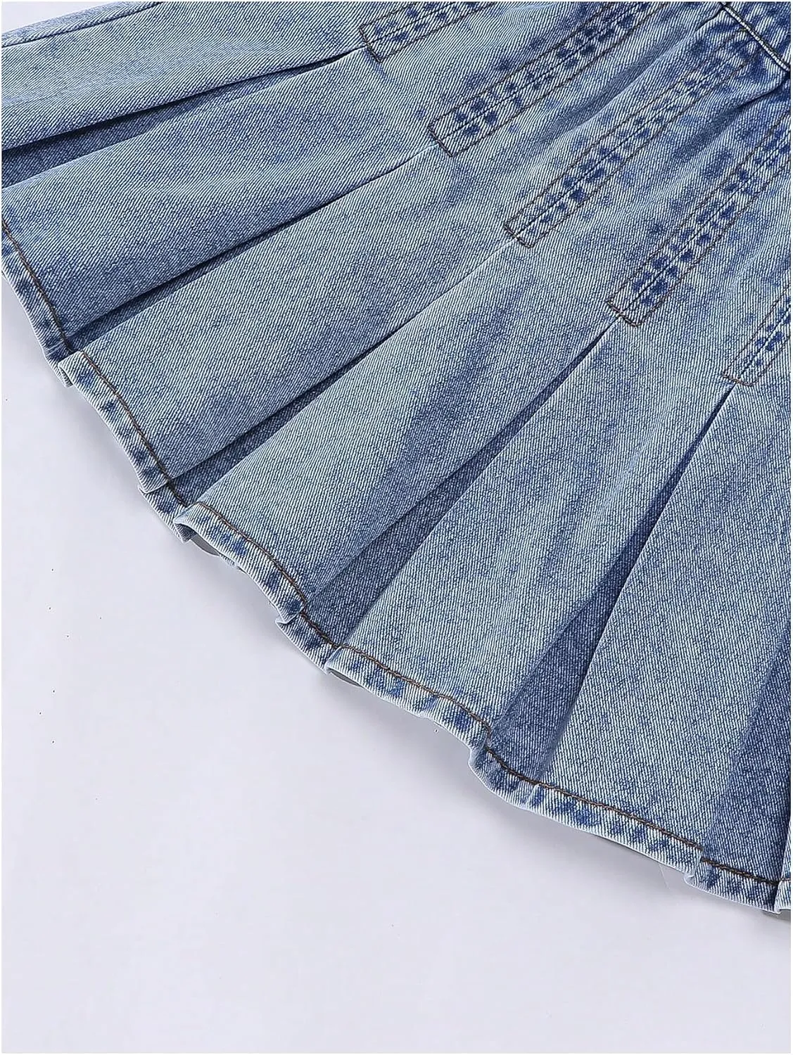 MakeMeChic Girl's Two Piece Outfits Denim Jeans Sleeveless Button Down Crop Vest and Pleated Mini Skirt Set