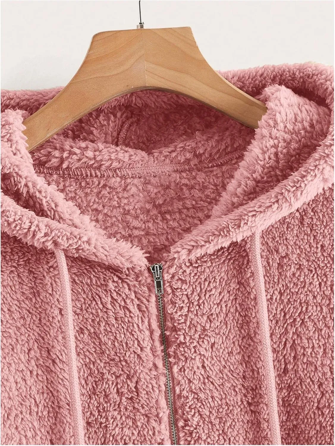 MakeMeChic Women's Faux Fur Coat Long Sleeve Zip Up Fuzzy Hoodie Lightweight Teddy Bear Fleece Jacket