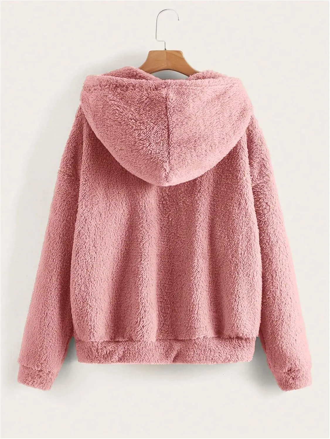 MakeMeChic Women's Faux Fur Coat Long Sleeve Zip Up Fuzzy Hoodie Lightweight Teddy Bear Fleece Jacket