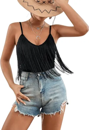 Milumia Women's Fringe Trim Sleeveless Bodysuit Cami Top Solid Romper Clubwear