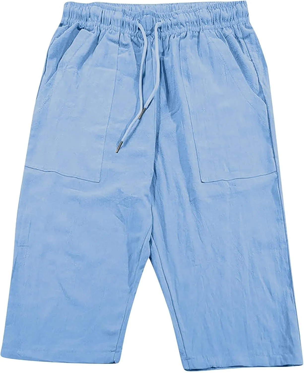 Muscularfit Mens Linen Shorts Capri Pants Baggy Drawstring Elastic Waist Beach Summer Cotton Linen Athletic Shorts Pockets