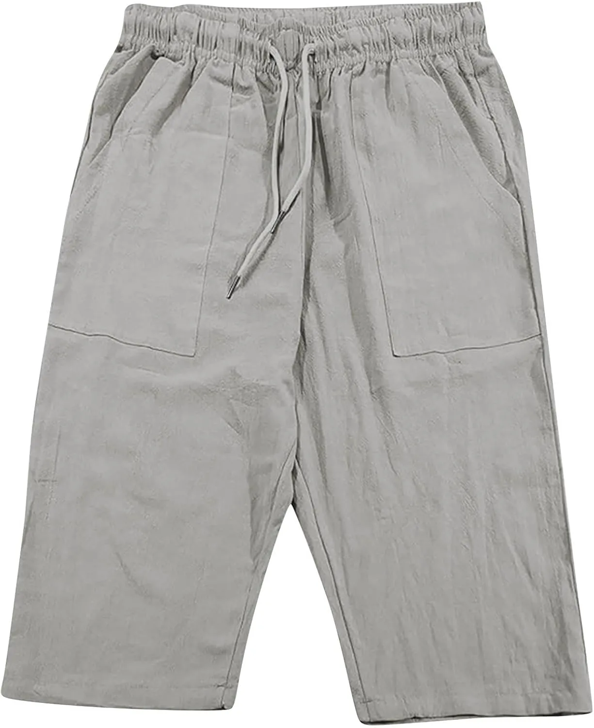 Muscularfit Mens Linen Shorts Capri Pants Baggy Drawstring Elastic Waist Beach Summer Cotton Linen Athletic Shorts Pockets